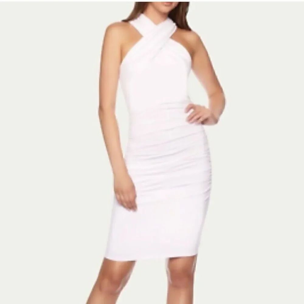 NWT Susana Monaco Crossover Halter
Bodycon Mini Jersey Dress Large Sugar White